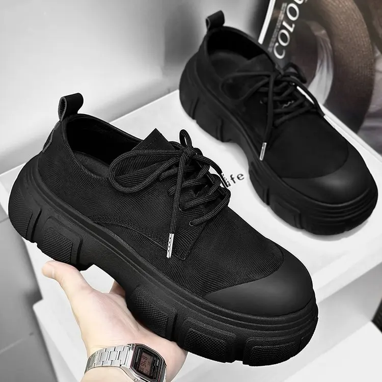 H73b46934ba54408292cc0dd06708cf42N.webp All Black Basic Custom Brand Casual Lace - up Rubber Sneakers With Low Top Design Hiking Men's Walking Shoes - Image 1
